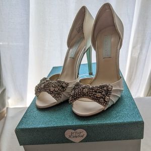 Peep Toe Heels, Embellished Bow, Blue by Betsey Johnson